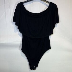 May & Maya off the‎ Shoulder Bodysuit Black Size Large Ruffled Top One Piece